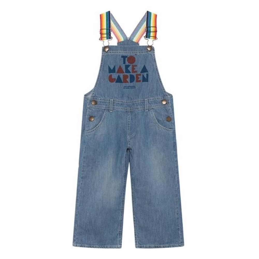 BOBO CHOSES Kids Garden Cotton Linen Denim Overalls with Rainbow Straps